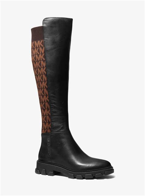 Ridley Leather and Logo Jacquard Knee Boot 